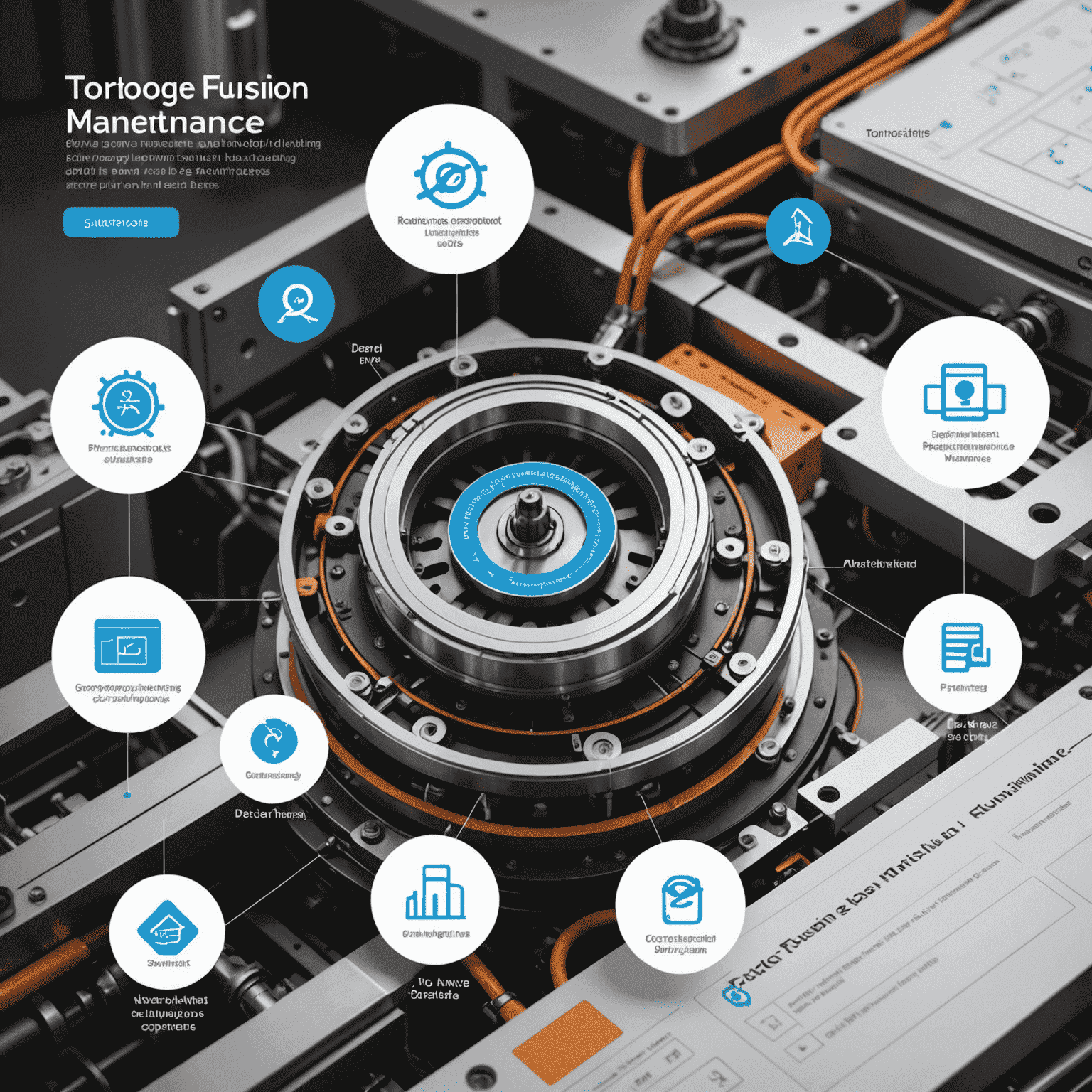 Een schematische weergave van het voorspellende onderhoudsproces van TorqueFusion, met pictogrammen die sensoren, dataoverdracht, analyse en onderhoudsplanning voorstellen.