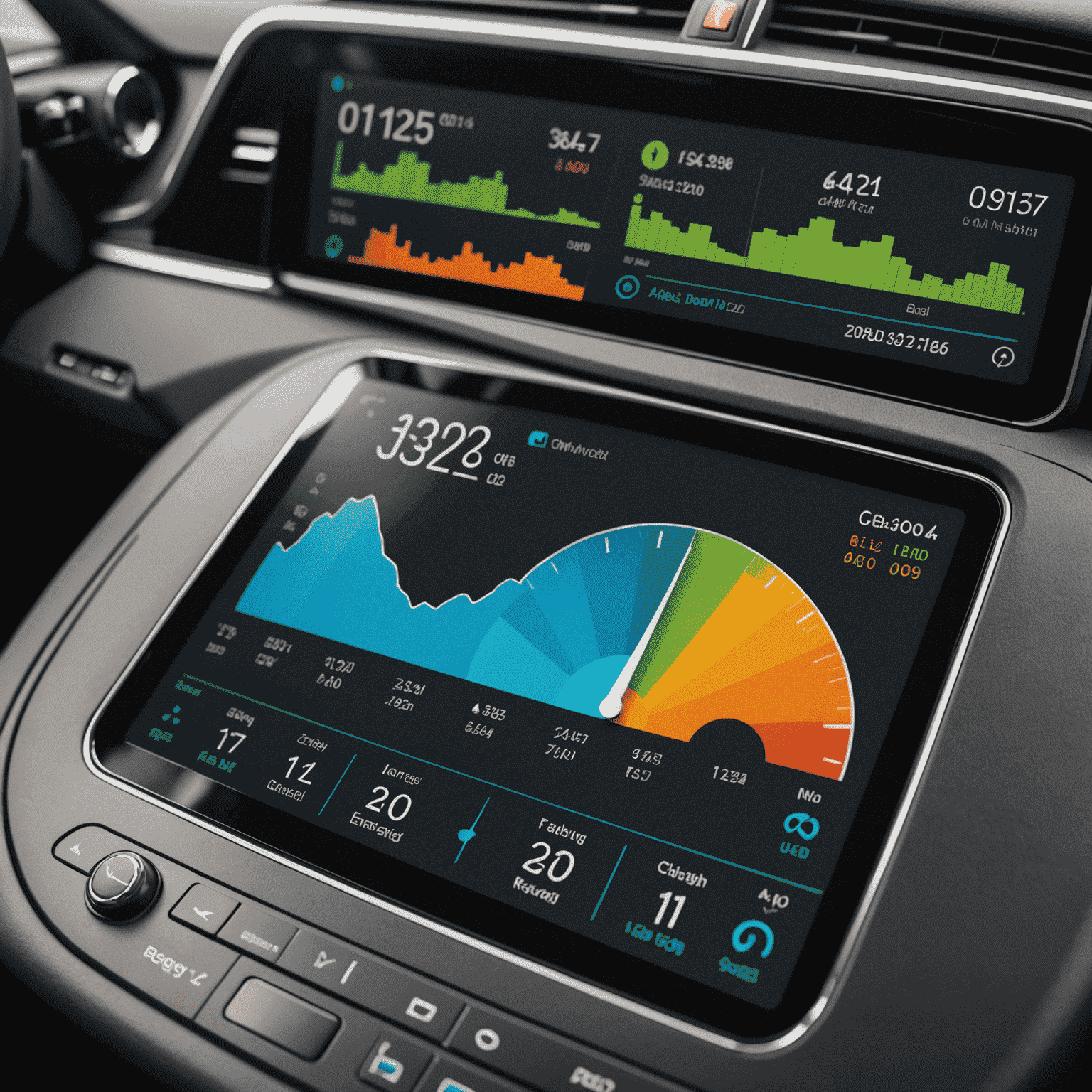 Een dashboard met grafieken en cijfers die energieverbruik en laadpatronen van een vloot elektrische voertuigen tonen